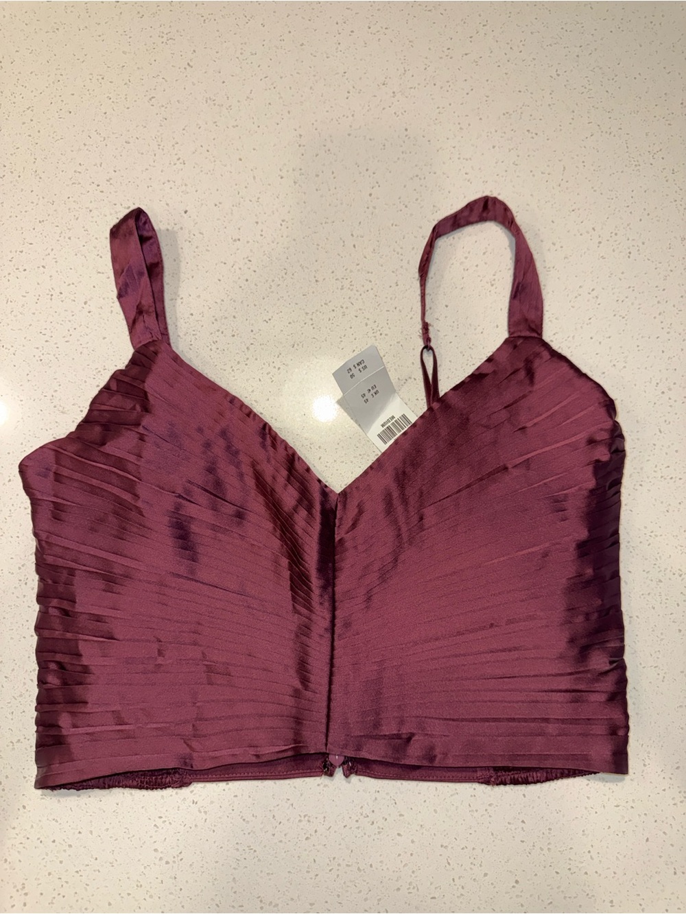 Abercrombie & Fitch Pleated Satin V-Neck Crop Top